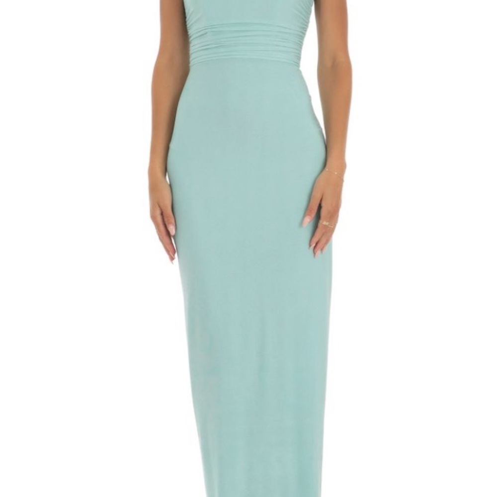 Lucy in the Sky Turquoise Halter Sheath Maxi Dress